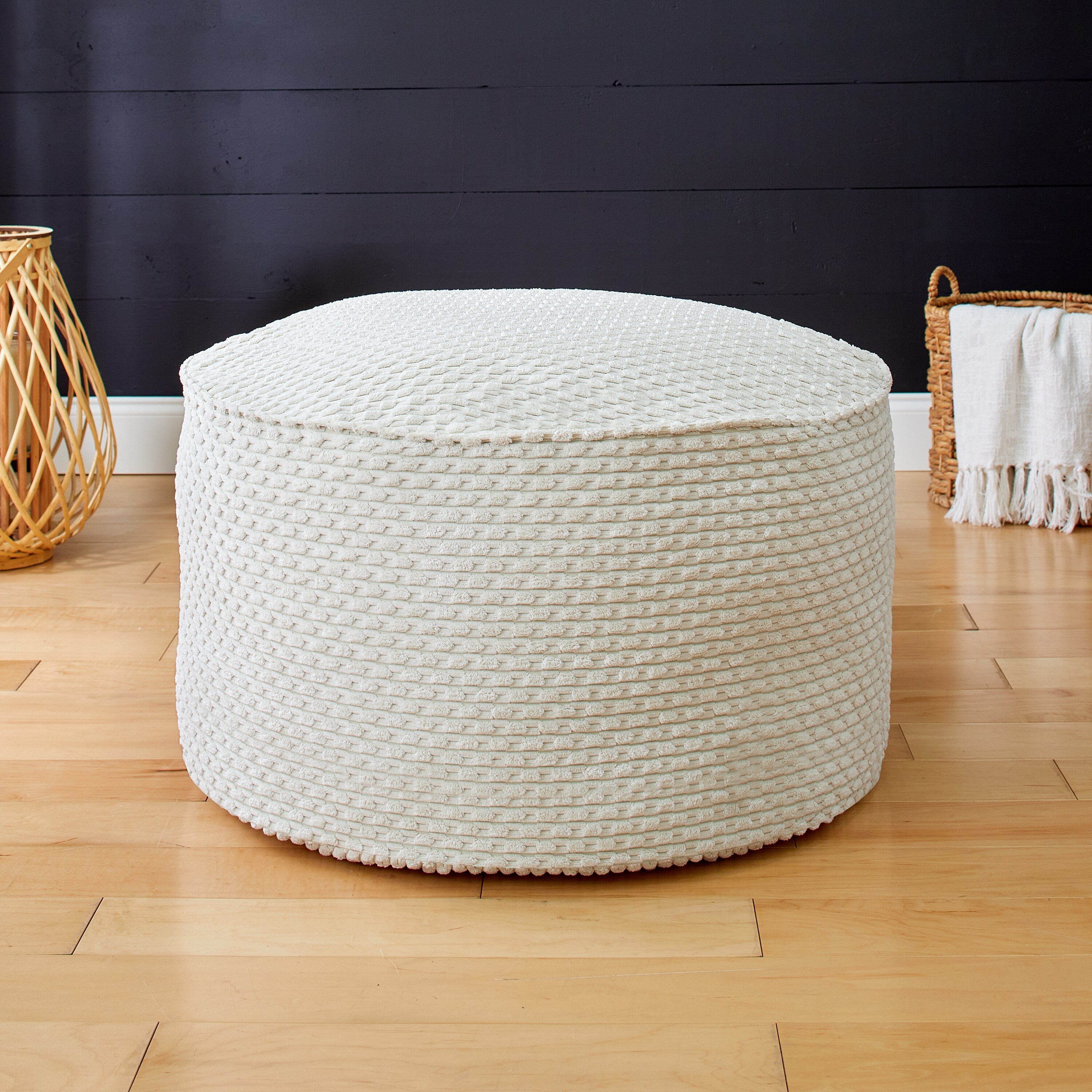 Sorra Home Indoor Soft Chunky Corduroy Large Round Pouf Becklee Chocolate